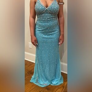 Elegant Teal Beaded Gown